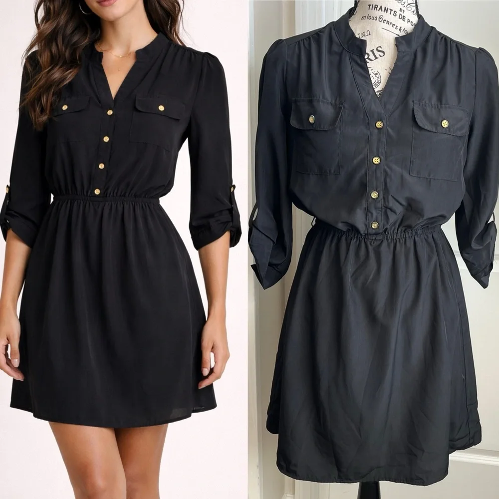 Charlotte Russe Button-Front Shirt Mini Dress Black Sz S